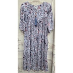 NWT Go Softly 3X Patio Dress Kaftan Blue Red Paisley Print Crinkle Fabric 131096